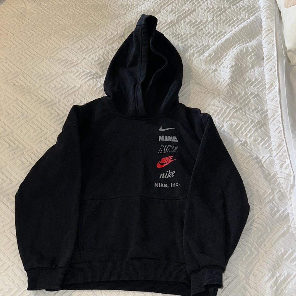 Nike Kids Black Hoodie with Logo Accents